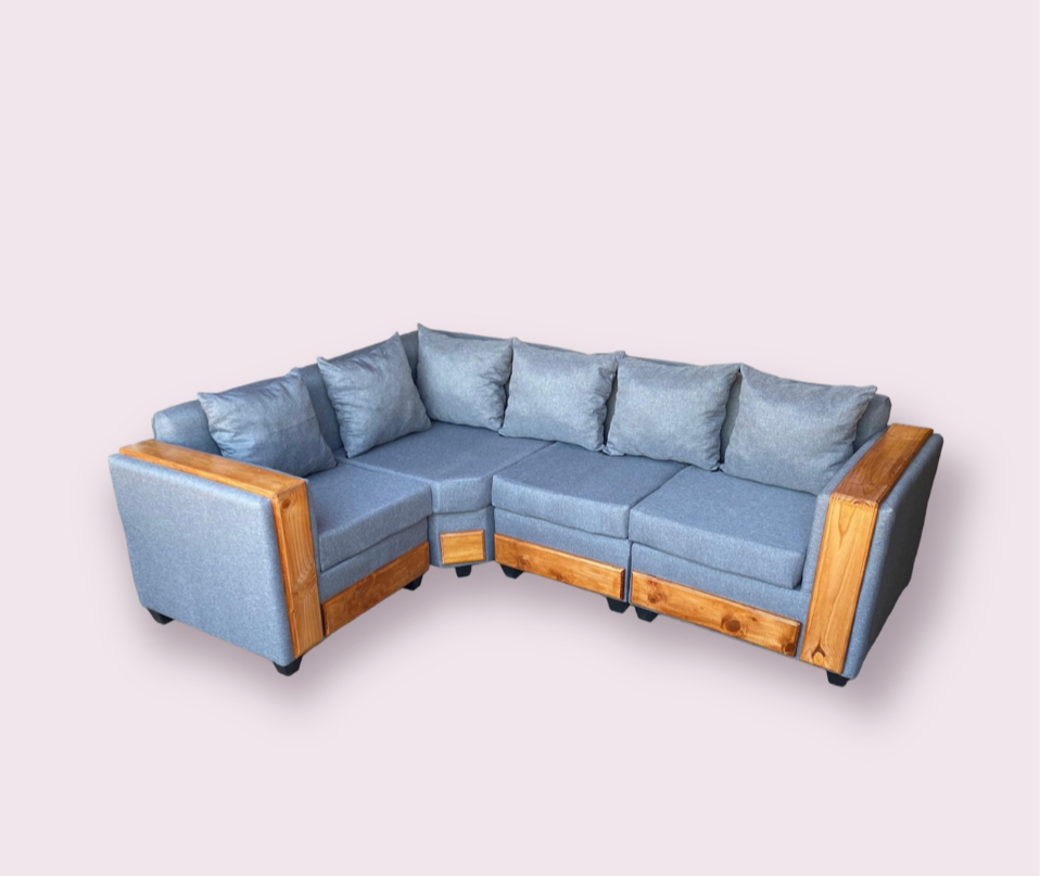 Seccional gris madera fabricado por Kemly Muebles